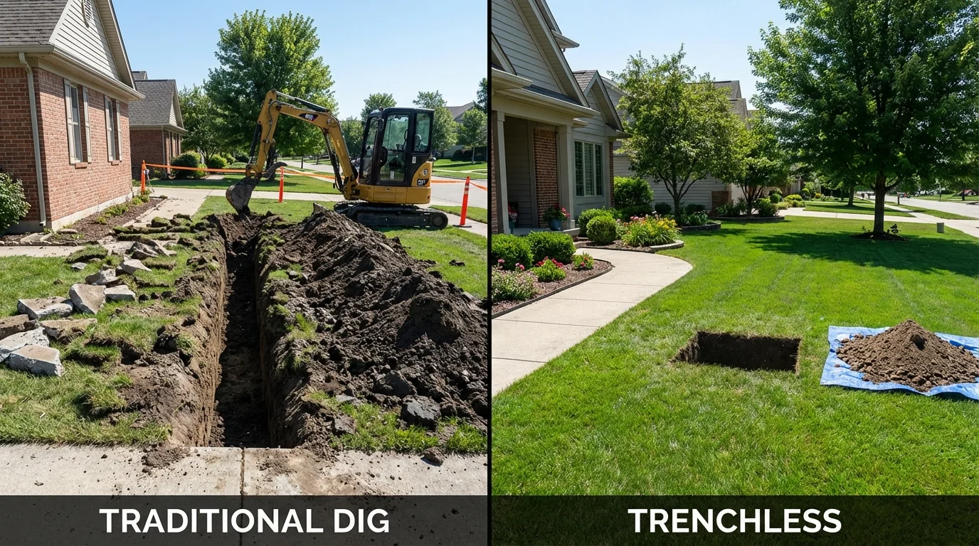 Trenchless sewer repair with minimal yard damage versus traditional excavation in Nashville, NC